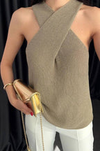 Chic crossover sleeveless knit top