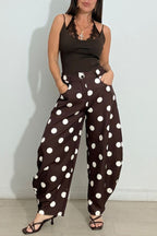 Jino Polka-Dot Print High Rise Elastic Waist Pocket Bloomers Pants
