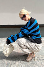 Loose Russian Color Block Knit Cardigan