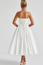 Romantic Bow Boned Strapless Slim Solid Prom Dress