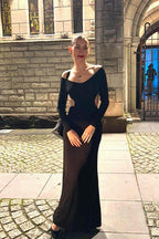 Backless Chain Long Sleeve Split Party Dress