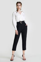 Black Ring Detail Straight Leg Suit Pants