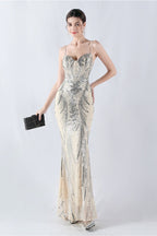 Boned Sequin Embroidered Formal Dress