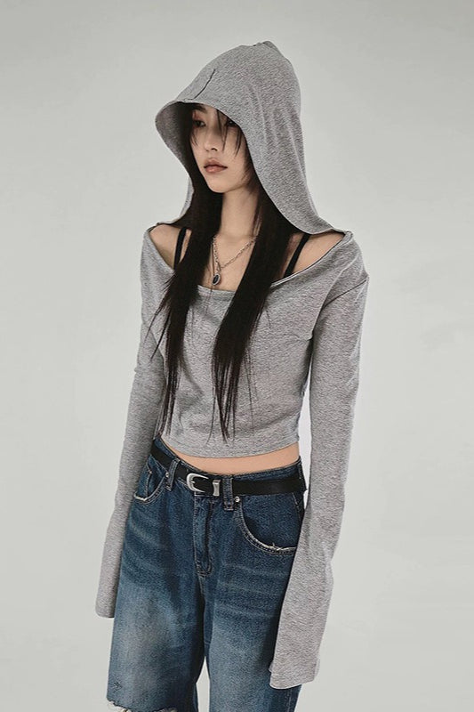 Grey OffShoulder Hoodie