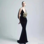 3D Floral Backless Satin Prom Dress
