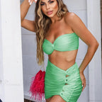 3D Flower Fringed Skirt Three Piece Swimsuit