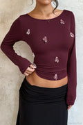 3D Rhinestone Fitted Long Sleeve Tee
