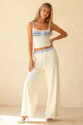 Contrast Oneck Lace Up Two Piece Pants Set