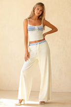 Contrast Oneck Lace Up Two Piece Pants Set