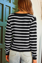 Casual Daily Stripe Buttons Weave O Neck Outerwear