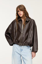 Retro Casual Faux Leather Bomber Jacket