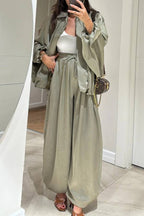 Brown Jacket + Drawstring Pants Casual Two-piece Suit