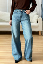Stylish Casual Loose Pockets Straight-leg Wide-leg Jeans