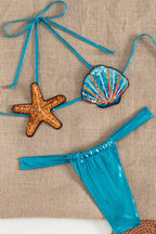 Colorful Sequined Shell Tie Two-piece Stretch Bikini Swimsuit