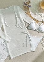 Ocean Drift - White Mesh Knit Beach Dress & Bikini Set