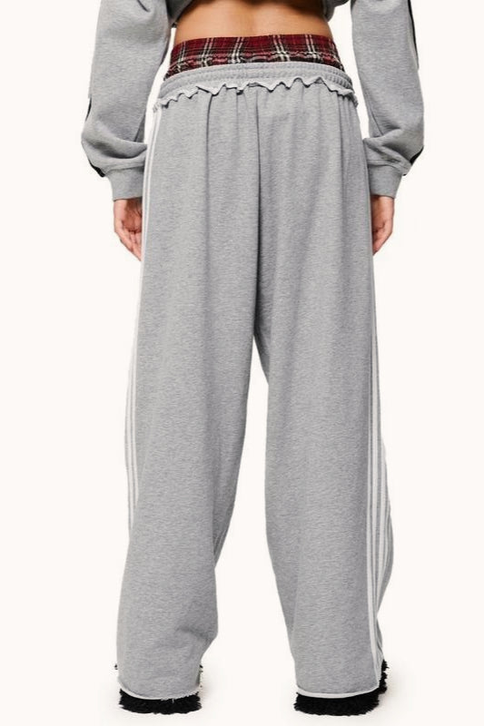 Vintage Stripe Embroidery Relaxed Double Waist Pants