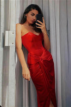 Velvet Boned Ruched Slit Sexy Bodycon Party Dress