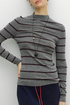Seamless Stripe Mock Neck Knit Top