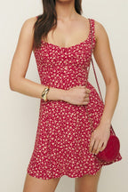 Square Neck Backless Strap A Line Floral Dress