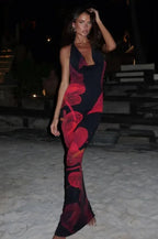Deep V neck Backless Maxi Dress