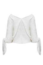 Joyful Bond Linen Blend V-neck Knotted Cuff Half Sleeve Loose Top