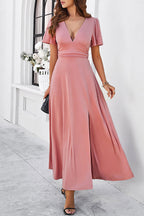 Iara Aesthetic V Neck Pleated Maxi Dress Premium Wardrobe Essential