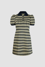 Black Diamond Check Knitted Polo Collar Mini Dress