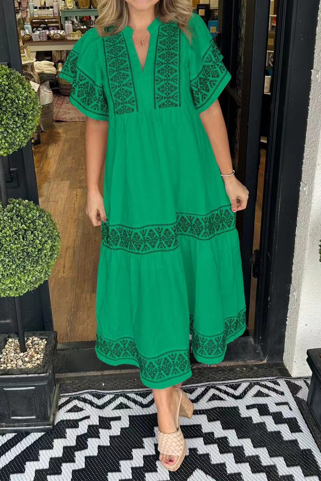 Printed Loose Fit Midi Boho Dress
