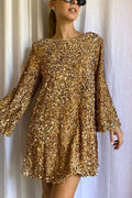 Dance All Night Sequin Back Tie Up Bow Loose Mini Dress