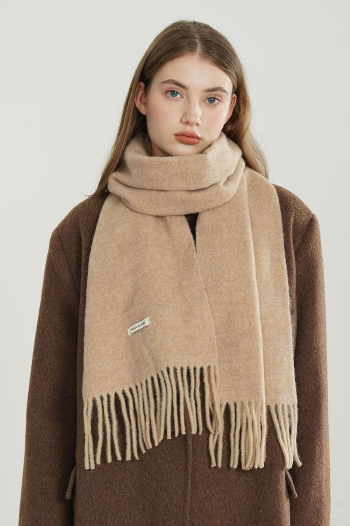 Solid Woven Fringe Wool Blend Scarf