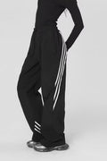 Striped Drapey Straight Wide Leg Athletic Pants