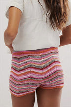 Rainbow Color Block Knit Slim Shorts