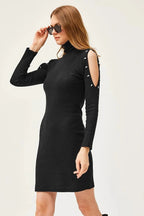 Long Sleeve Beaded Knit Work Dress