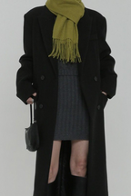 Thick Black Wool Blend Regular Shoulder Loose Overcoat