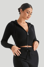 Knit Hooded Sexy High-Waist Long-Sleeve Hoodie