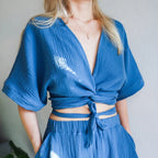 Minimalist Solid Cotton Tie Side Blouse