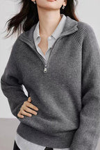 Half Zip Textured Knit Sweater