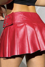 PU Leather Pleated High Waist Skirt
