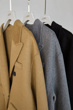 Grey Premium Wool Double-Breasted Longline Coat