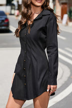 Solid Color Lapel Single Breasted Long Sleeve Dress