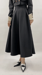 Black High-Waisted A Line Midi Skirt