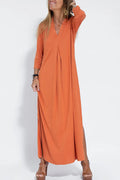 Women Casual V Neck Solid Color Maxi Dress
