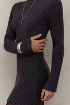 Elegant Playful Knit Mock Neck Long Sleeve A Line Mini Dress