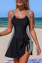 Stylish Patchwork Tie-up Stretch One-piece Swimsuit