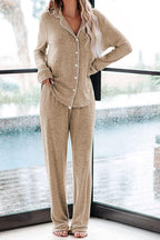 Home-style Loose-fitting Long-sleeved Pocket Shirt and Elastic Waist Casual Pants Set