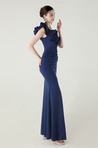 Ruffled Floral One Shoulder Satin Party Dress