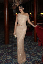 Sparkling Asymmetrical One-Shoulder Hollow Fitted Party Dress