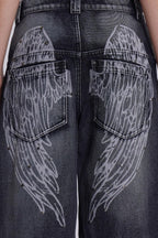Vintage Faded Wing Print Baggy Jeans