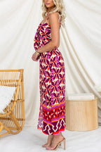 Retro Geometric Print Spaghetti Strap Maxi Dress