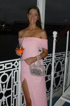 Off-Shoulder Ruffle Mesh Split Maxi Party Dress